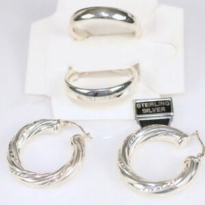 Brand NEW 2 pairs Large Hoop Sterling Silver Pierced Earrings